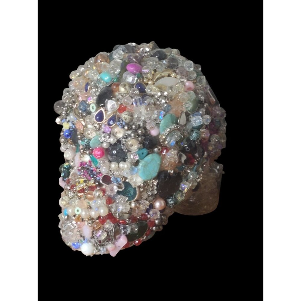 Unique Mosaic‎ Beaded Skull Decor Spooky & Sparkly Art Piece Halloween Creepy